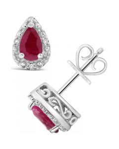 Sapphire (9/10 ct. t.w.) and Diamond Accent Stud Earrings in Sterling Silver (Also in Ruby)