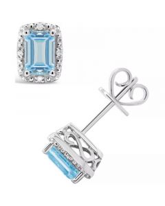 Diamond Accent & Opal (3/4 ct. t.w.) Stud Earrings in Sterling Silver (Also Available in Aquamarine)