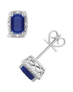 Sapphire (1-1/3 ct. t.w.) and Diamond Accent Stud Earrings in Sterling Silver