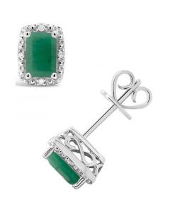 Emerald (1-1/3 ct. t.w.) and Diamond Accent Stud Earrings in Sterling Silver