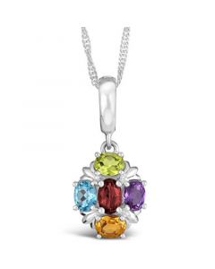 Multi-Gemstone (1-5/8 ct. t.w.) Pendant Necklace in Sterling Silver