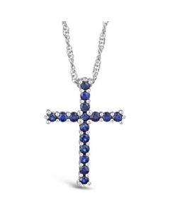 Sapphire (3/4 ct. t.w.) Cross Pendant Necklace in Sterling Silver