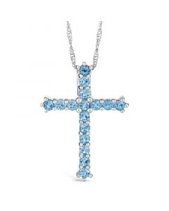 Swiss Blue Topaz (2-3/8 ct. t.w.) Cross Pendant Necklace in Sterling Silver