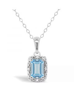 Opal (1/3 ct. t.w..) and Diamond Accent Pendant Necklace in Sterling Silver (Also Available in Aquamarine)