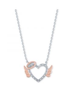 Diamond Accent Angel Heart Pendant Necklace in Sterling Silver & 14k Rose Gold-Plate, 16" + 2" extender