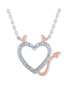 Diamond Accent Devil Heart Pendant Necklace in Sterling Silver & 14k Rose Gold-Plate