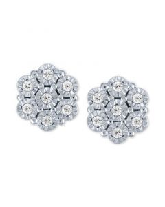 Diamond Cluster Stud Earrings (1/10 ct. t.w.) in Sterling Silver