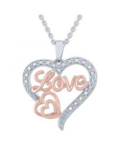 Diamond Love Heart Pendant Necklace (1/10 ct. t.w.) in Sterling Silver & 14k Rose Gold-Plate, 16" + 2" extender