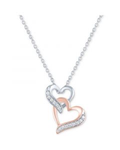 Diamond Double Heart Pendant Necklace (1/10 ct. t.w.) in Sterling Silver & 14k Rose Gold-Plate, 16" + 2" extender