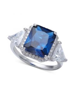 Cubic Zirconia Blue Halo Statement Ring in Sterling Silver