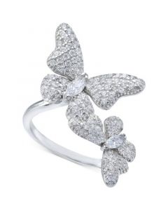 Cubic Zirconia Pave Butterfly Ring in Sterling Silver