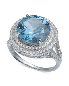 Cubic Zirconia Halo Statement Ring in Sterling Silver