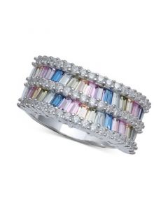 Cubic Zirconia Baguette Two Row Wavy Statement Ring in Sterling Silver (Also Available in Blue and Multi)