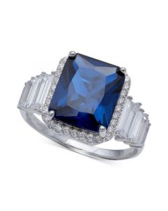 Cubic Zirconia Blue Statement Ring in Sterling Silver