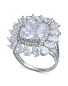 Cubic Zirconia Cushion & Pear Halo Statement Ring in Sterling Silver