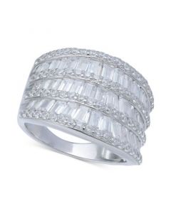 Cubic Zirconia Three Row Baguette Statement Ring in Sterling Silver