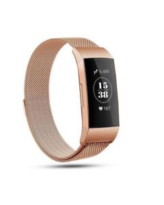 Unisex Fitbit Charge 3 Rose Gold-Tone Stainless Steel Watch Replacement Band