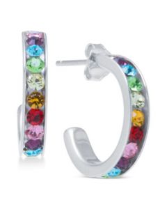 Rainbow Crystal Small (5/8") Hoop Earrings in Sterling Silver