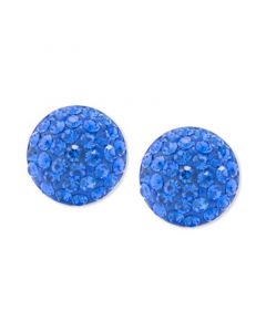 Blue Crystal Button Stud Earrings in Sterling Silver