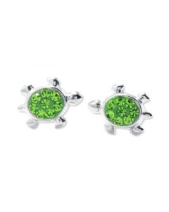 Green Crystal Turtle Stud Earrings (3/8") in Sterling Silver