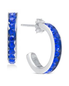 Small (5/8") Blue Crystal Hoop Earrings in Sterling Silver