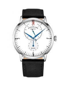 Men's Black Genuine Leather Strap Watch 42mm