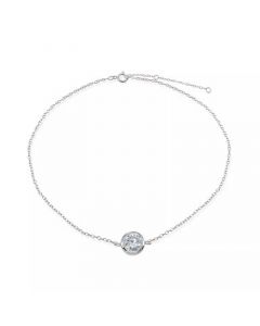 Cubic Zirconia Round Bezel Stone Ankle Bracelet in Sterling Silver or 18K Gold-Plated Sterling Silver