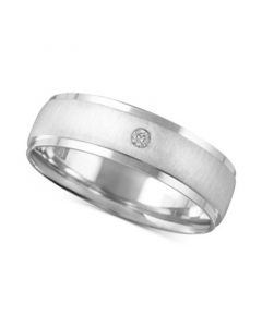 Men's Diamond Accent Textured Band in White Gold