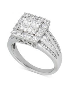 Diamond Princess Cluster Engagement Ring (2 ct. t.w.) in 14k White Gold