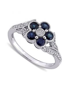 Sapphire (4/5 ct. t.w.) & Diamond (1/6 ct. t.w.) Flower Ring in 10k White Gold