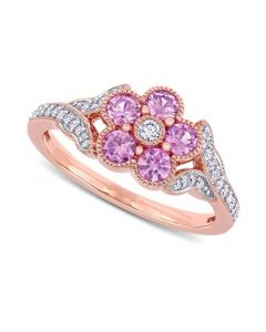 Pink Sapphire (3/4 ct. t.w.) & Diamond (1/6 ct. t.w.) Flower Ring in 10k Rose Gold