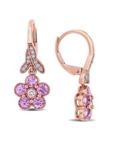 Pink Sapphire (1-1/4 ct. t.w.) & Diamond (1/7 ct. t.w.) Flower Drop Earrings in 10k Rose Gold