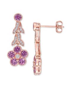 Pink Sapphire (1-5/8 ct. t.w.) & Diamond (1/6 ct. t.w.) Flower Drop Earrings in 14k Rose Gold