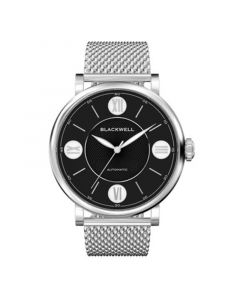 Black Dial with Silver Tone Steel and Silver Tone Steel Mesh Watch 44 mm