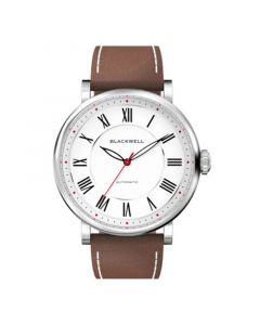 White Dial with Silver Tone Steel and Brown Leather Watch 44 mm