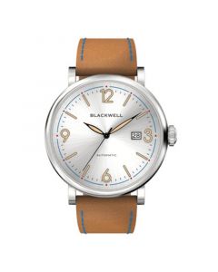 White Silver Tone Dial with Silver Tone Steel and Bright Brown Leather Watch 44 mm