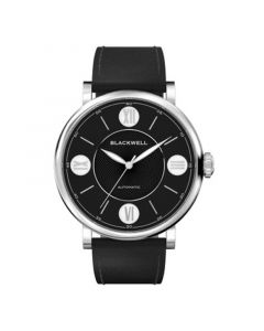 Black Dial with Silver Tone Steel and Black Leather Watch 44 mm