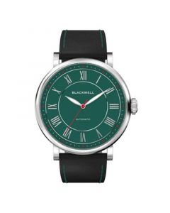 Green Dial with Silver Tone Steel and Black Leather Watch 44 mm