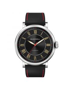 Sunray Black Dial with Silver Tone Steel and Black Leather Watch 44 mm