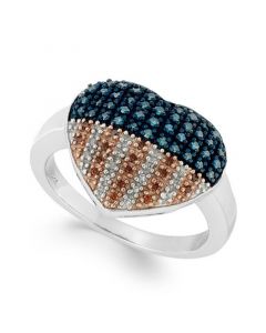 Sterling Silver Ring, Diamond and Diamond Accent Flag Heart Ring (1/3 ct. t.w.)