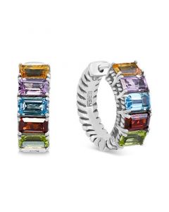 EFFY® Multi-Gemstone Small Hoop Earrings (3 ct. t.w.) in Sterling Silver, 0.6"