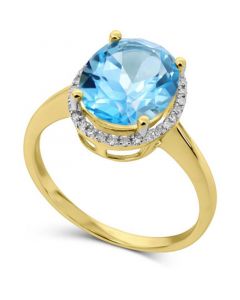 Blue Topaz (3-3/4 ct. t.w.) & Diamond (1/8 ct. t.w.) Halo Ring in 14k Gold