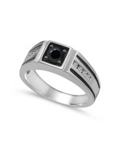 Men's Black & White Diamond  (1 ct. t.w.) Ring in 10K White Gold