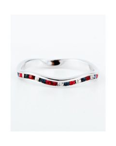 Red/White/Blue Crystal Stackable ring in Sterling Silver