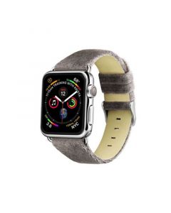 Men's and Women's Apple Gray Wool Velvet, Leather, Stainless Steel Replacement Band 44mm