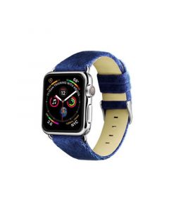 Men's and Women's Apple Navy Wool Velvet, Leather, Stainless Steel Replacement Band 40mm