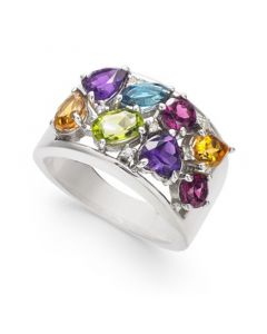 Multi-Gemstone (3-1/3 ct. t.w.) & Diamond (1/20 ct. t.w.) Ring in Sterling Silver