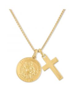 St. Christopher & Cross 24" Pendant Necklace in 14k Gold-Plated Sterling Silver, Created for Macy's