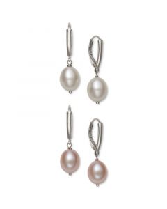 2-Pc. Set White & Pink Cultured Freshwater Pearl (8mm) Drop Earrings in Sterling Silver