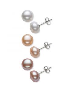 3-Pc. Set White, Peach & Lavender Cultured Freshwater Pearl (8mm) Stud Earrings